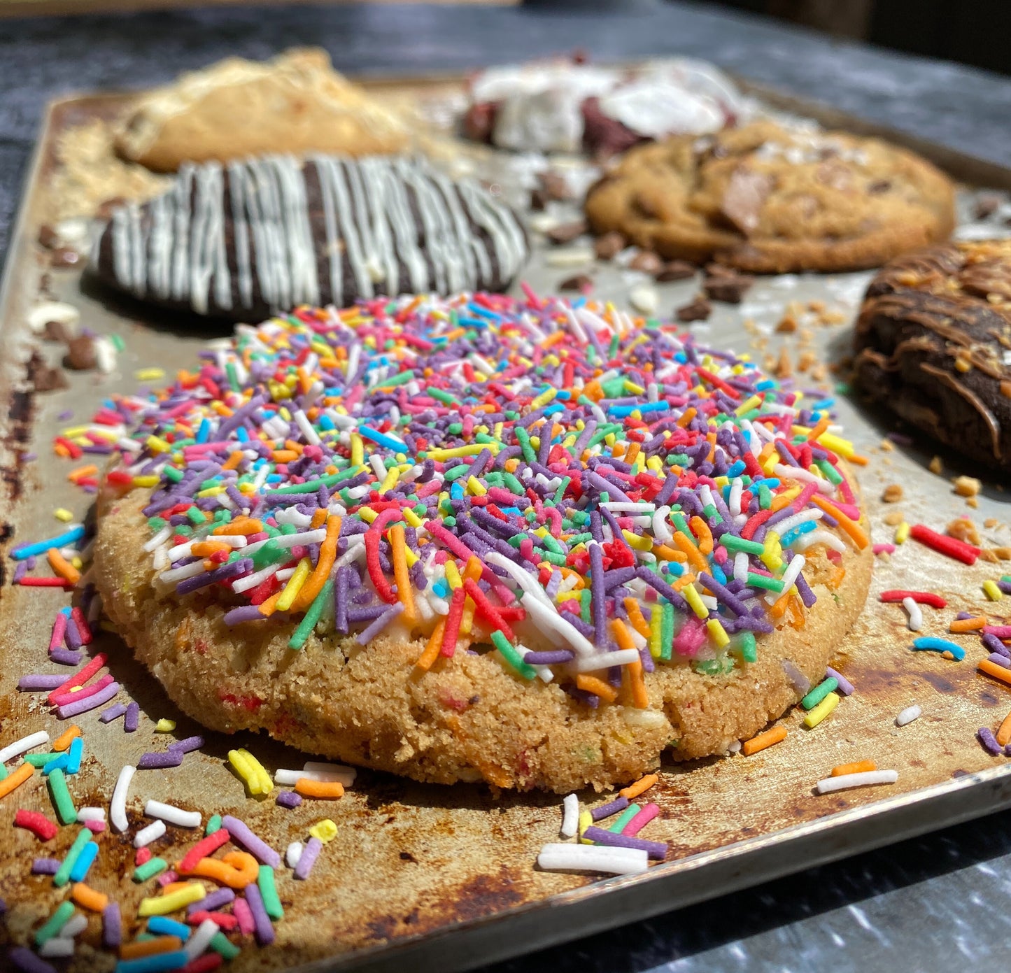 assorted cookies from bikkie haus sydney cookie gift box on a tray